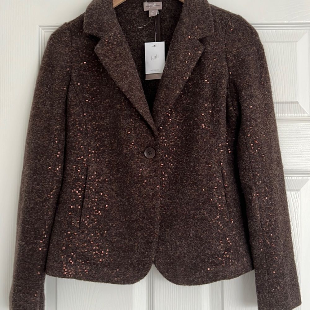 J.Jill 12% wool brown sequins blazer jacket NWT Sz XS petite